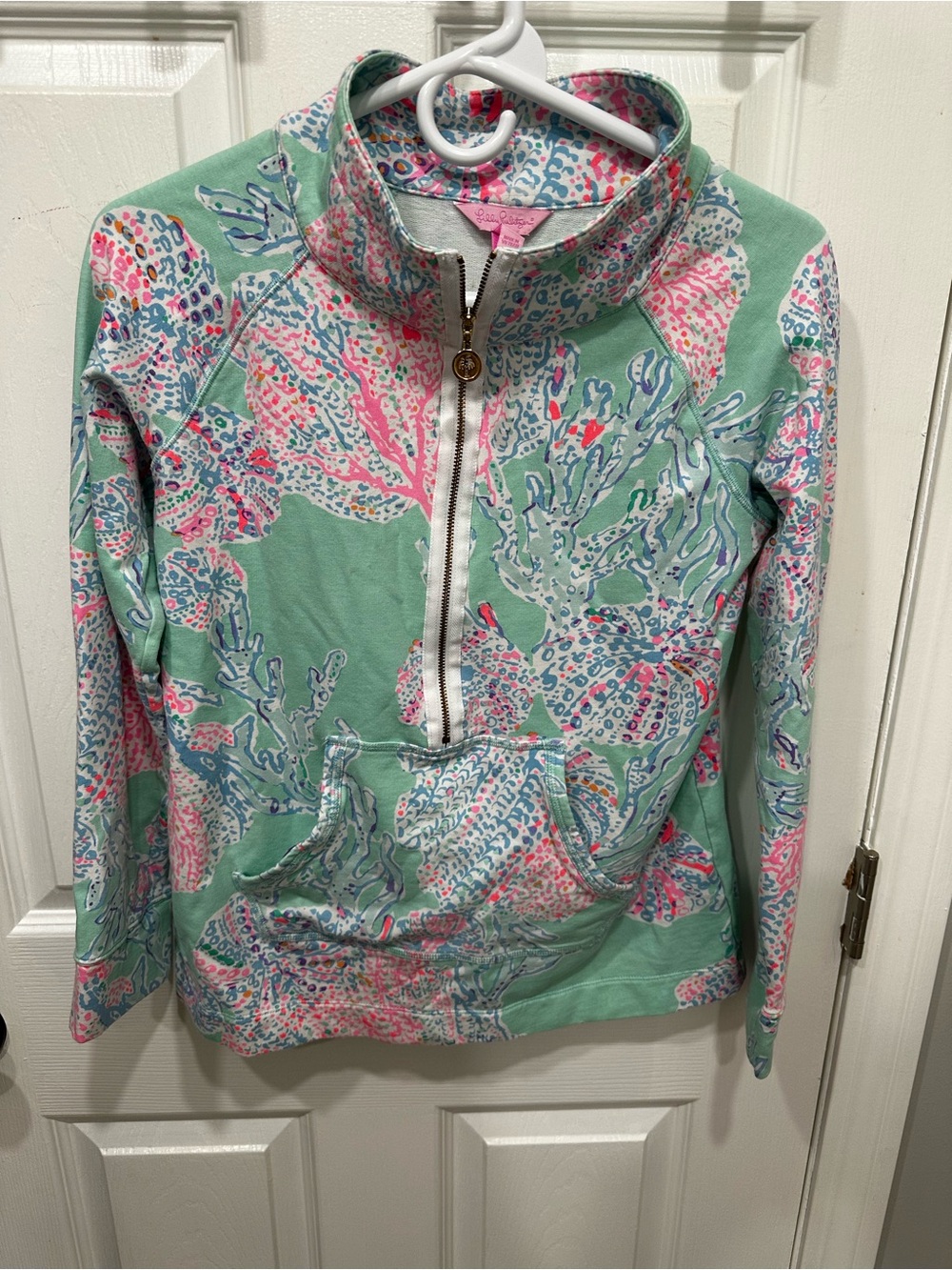 Lilly Pulitzer Mint, Pink & Blue Half-Zip Cowl Sweater